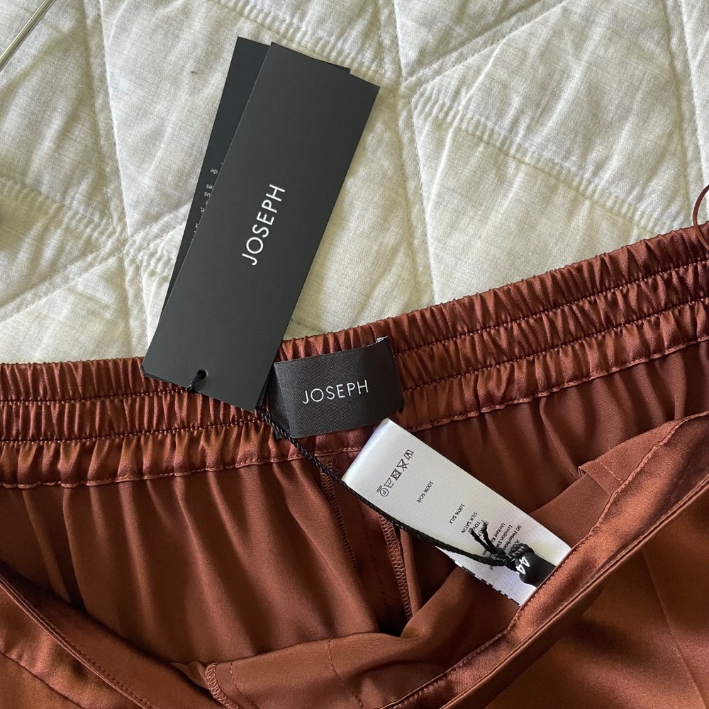JOSEPH | Luxury Tova pure silk-satin straight-leg pants in copper brown XL - Picture 2 of 14